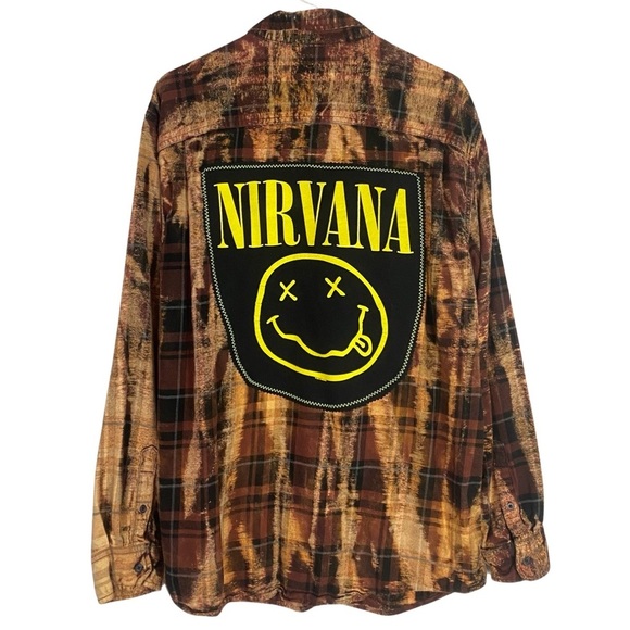 Hand Crafted Other - Nirvana Band Flannel Shirt Mens XL Unisex 90s Grunge Reworked Bleached Plaid